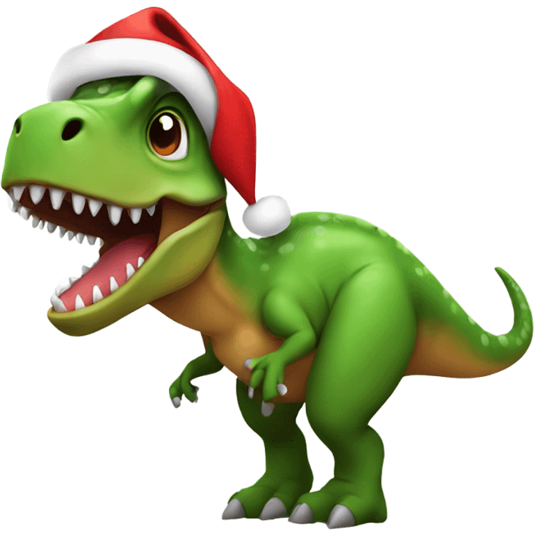 A dinosaur with a Santa hat emoji