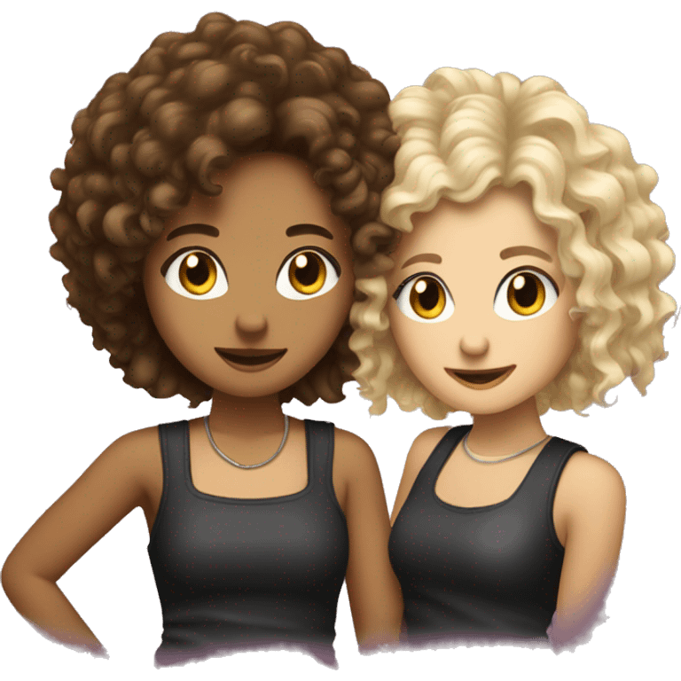 two girls in a music band one with curly brown hair and the other with blond short hair on a concert  emoji