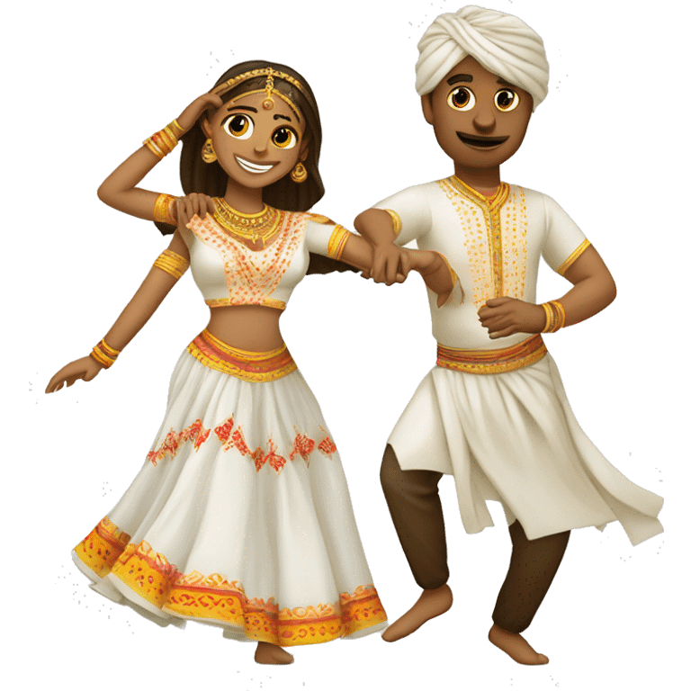 dance garba in white dress male & female emoji