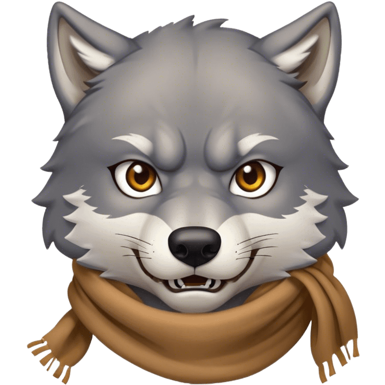 Lobo gris Oscuro Enojado Con una cicatriz en el ojo y bufanda marron emoji