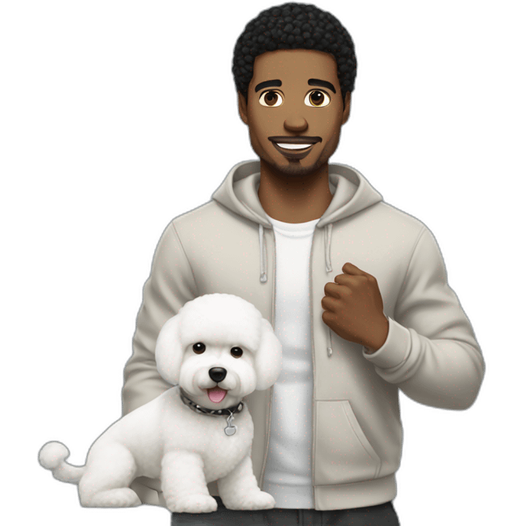 white man black hair,  rapper flexing with a bichon emoji