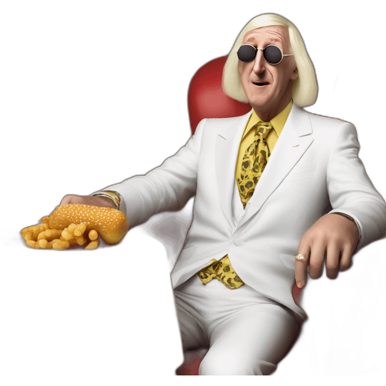 Sir Jimmy Savile is obese eating a saveloy wonderful emoji