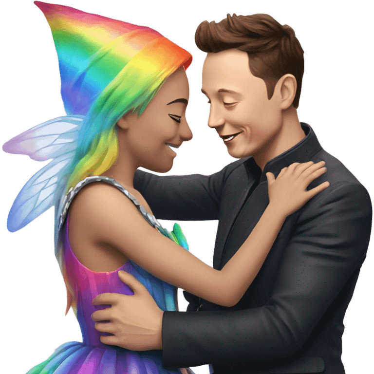 Elon musk hugging a rainbow fairy prince man emoji