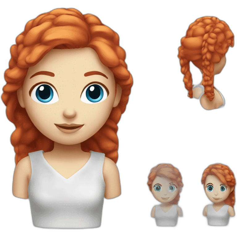 blue-eyed red-haired girl with 3d printer emoji