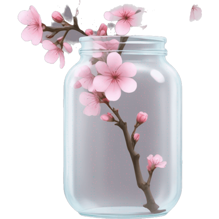 Realistic big sakura flower stem in a transparent jar vase emoji