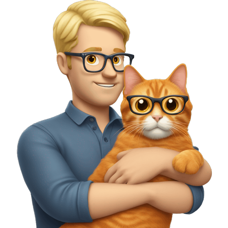 Orange cat being held by blonde man in glasses emoji