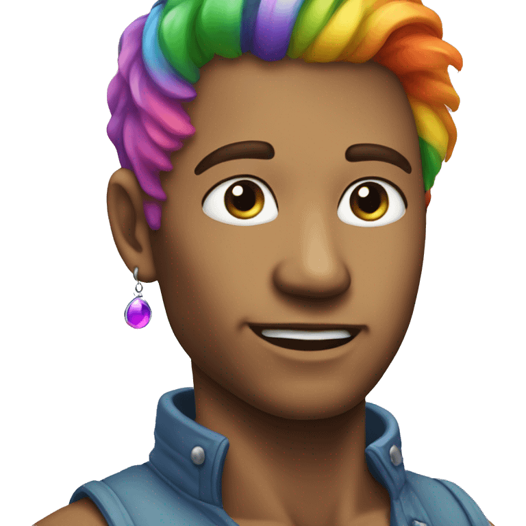 rainbow hair man with with an earring in his ear emoji