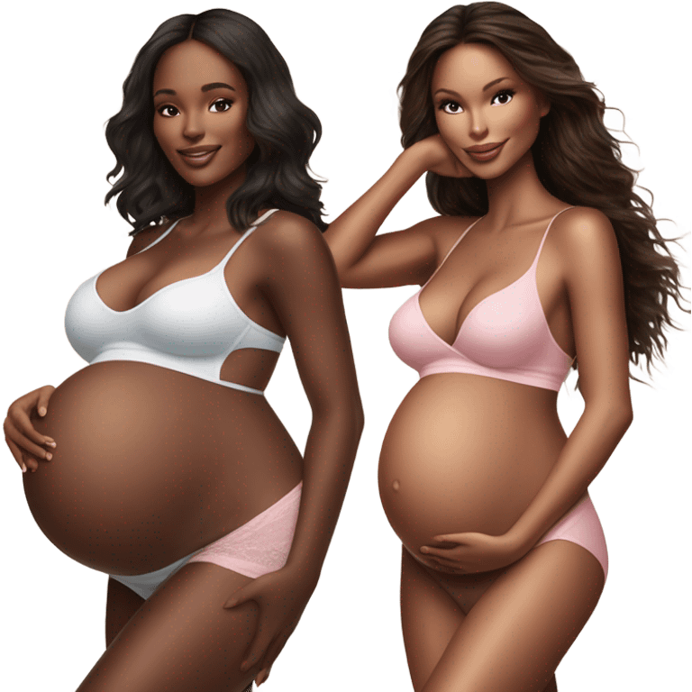 Realistic Photo of 2 Victoria secret models pregnant posing with each other  emoji