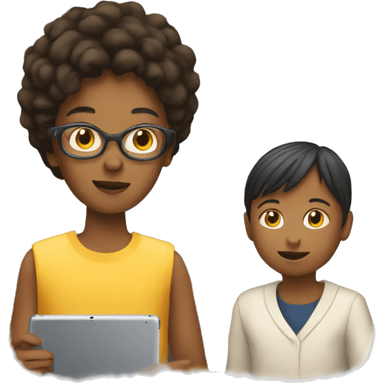 young student with iPad and his mother emoji