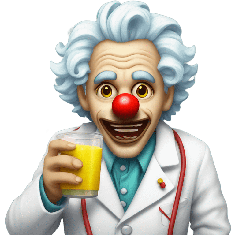 Clown doctor white coat drinking disgusting yellow drink emoji