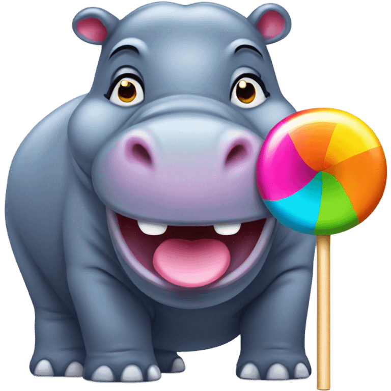 a hippo licking a lollipop emoji