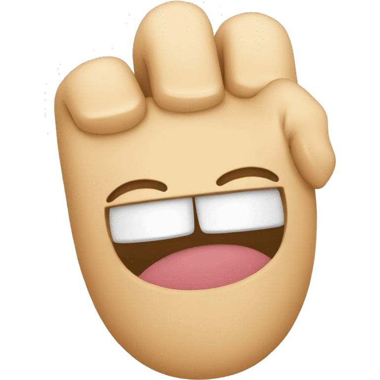 A finger with a laughing face emoji