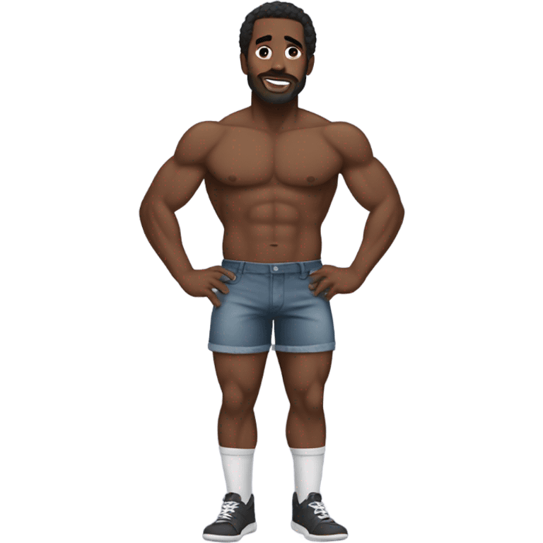 Buff black man wearing booty shorts emoji