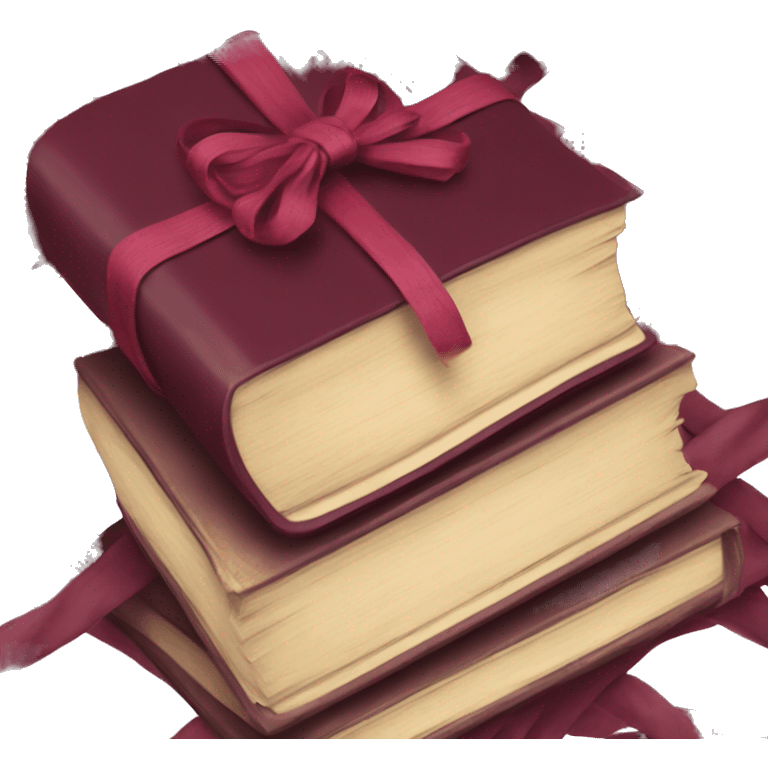 burgundy books stacked up and tied together by a burgundy bow emoji