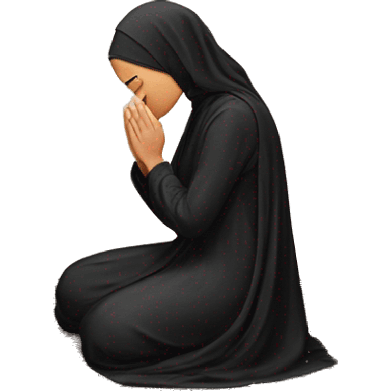 muslim woman praying on a praying carpet with a black abaya on emoji