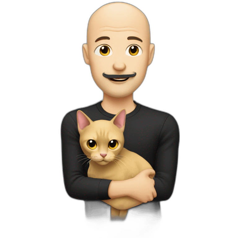 Bald man with blonde moustache holding a black cat emoji