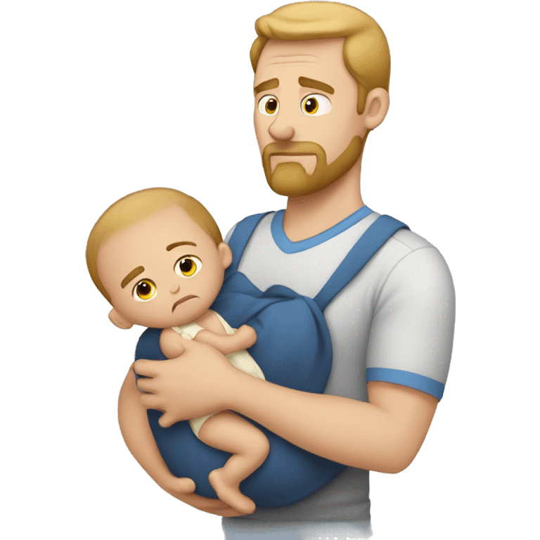 A tired white dad holding a baby emoji