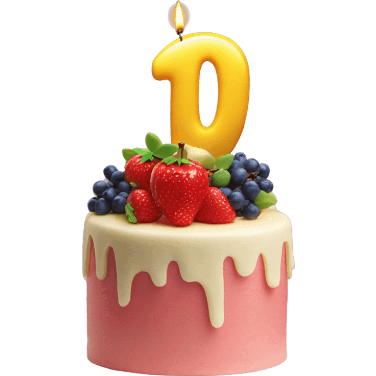 '10th' birthday candle on fruits cake emoji