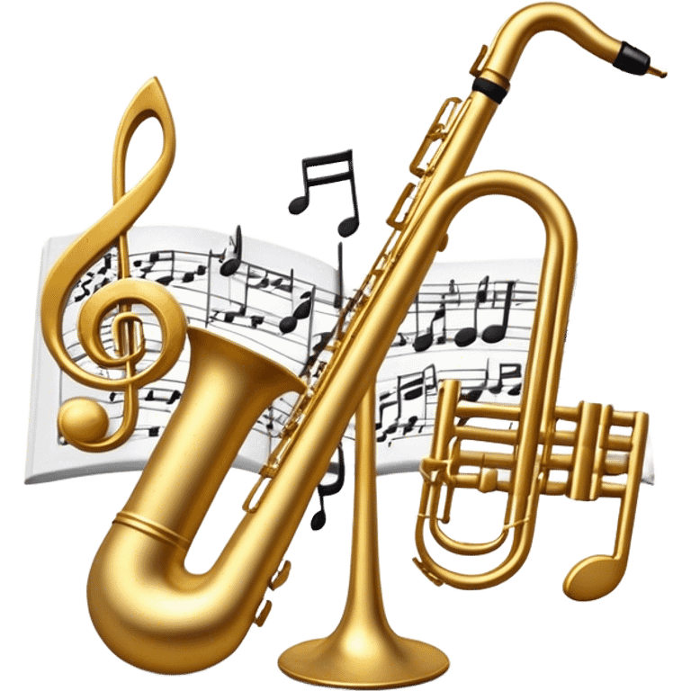 Create a sophisticated and elegant emoji that represents orchestration and arrangement. The design should feature a conductor’s baton, musical notes, and a symphonic score, symbolizing the process of arranging and orchestrating music. Incorporate instruments like a violin, trumpet, and piano keys subtly in the background, representing different sections of the orchestra. Use classical and refined colors such as gold, deep red, and black to evoke the grandeur and precision of orchestration. The background should be transparent. emoji