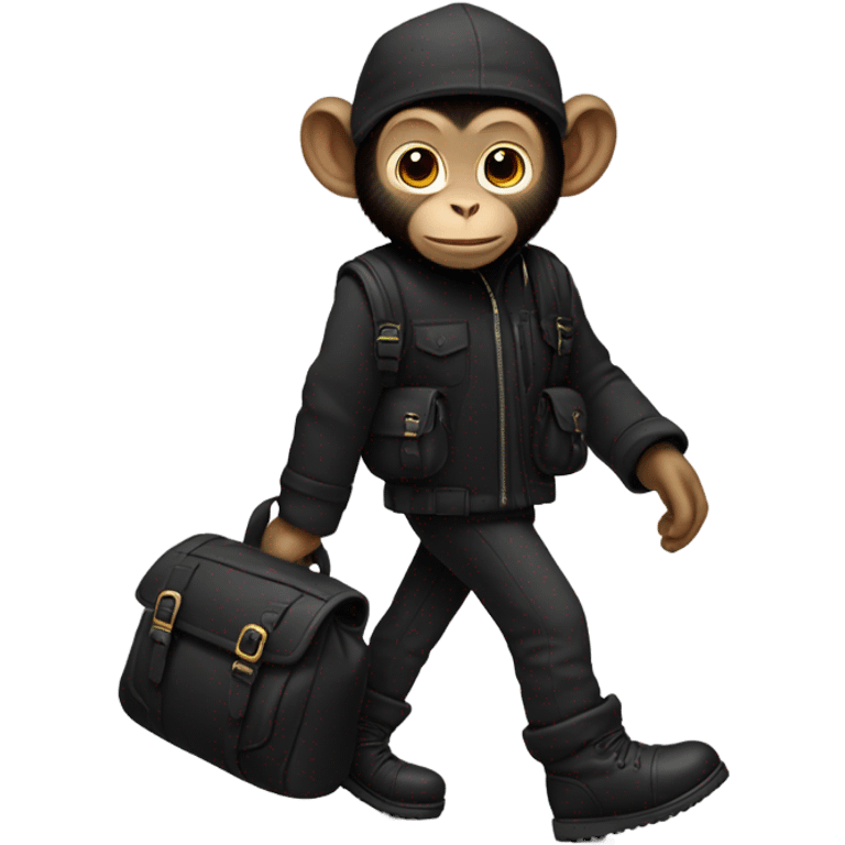 Monkey wearing black clothes black ugg boots and a black backpack emoji