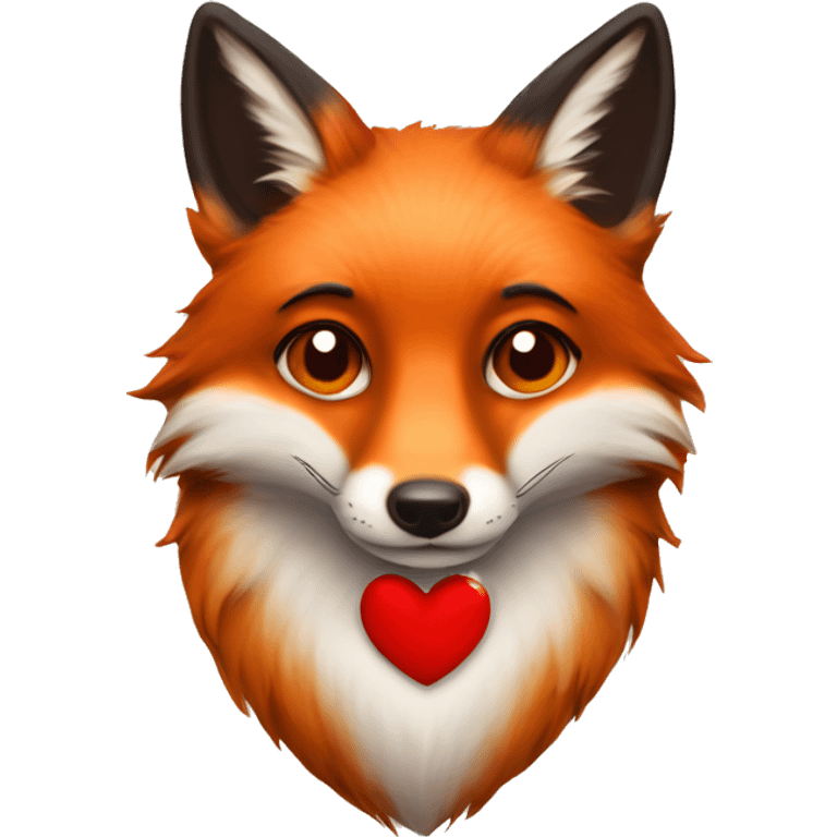 deep lush red fox face with tiny red heart instead of eyes emoji