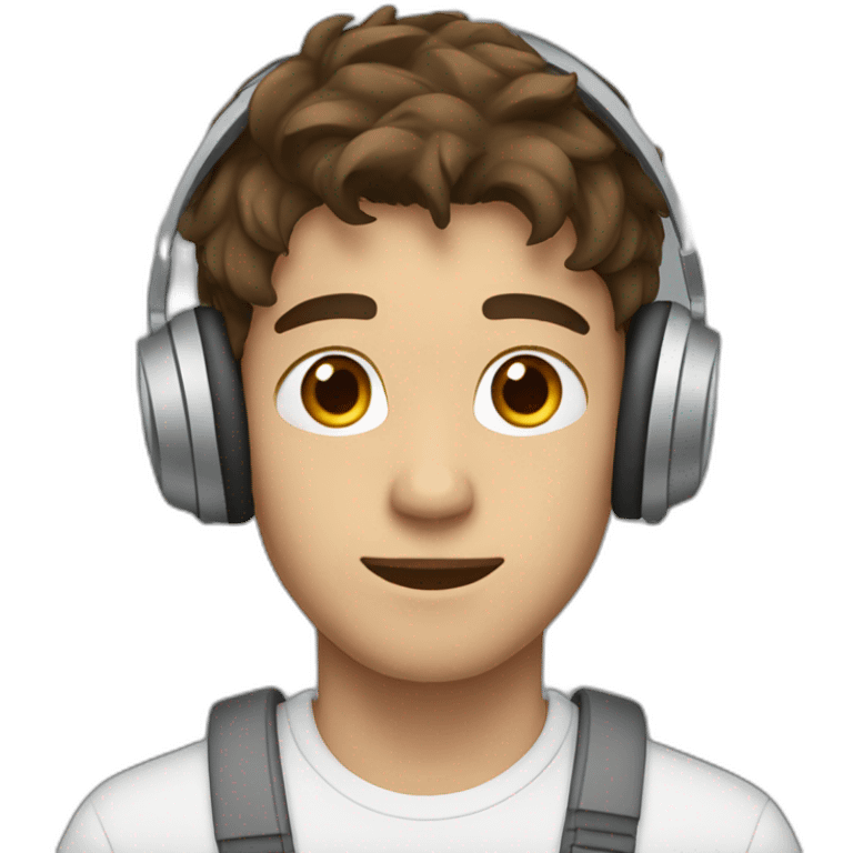 A 19 years Old boy with brown hair wearing headphones emoji