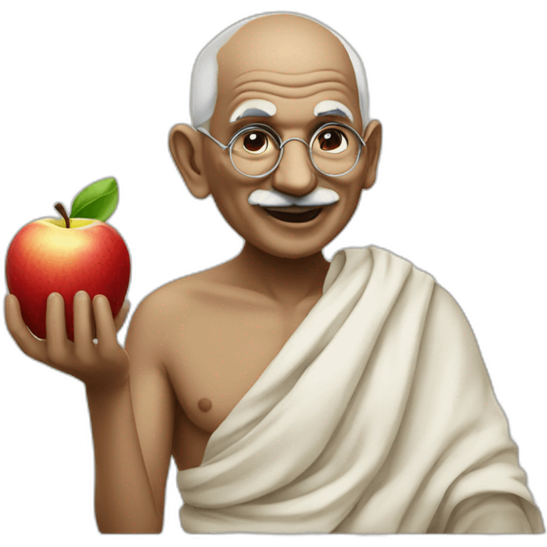 Gandhi eating an apple and winking emoji