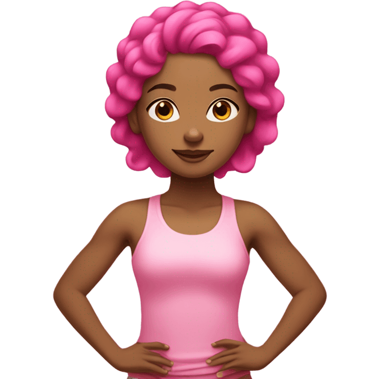 brown skinned yoga girl light pink clothes and hot pink hair  emoji