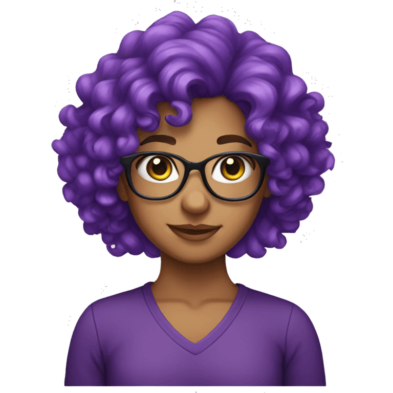 tanned girl in glasses with purple curly hair emoji