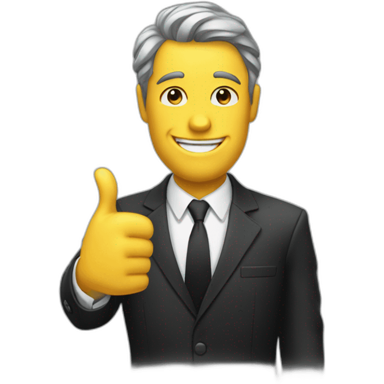 man in suit winking with their thumb up emoji