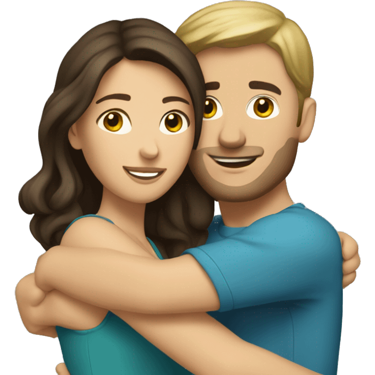 Caucasian brunette couple hugging emoji