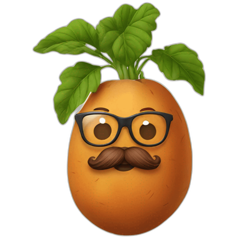 sweet potato with glasses and a beard emoji