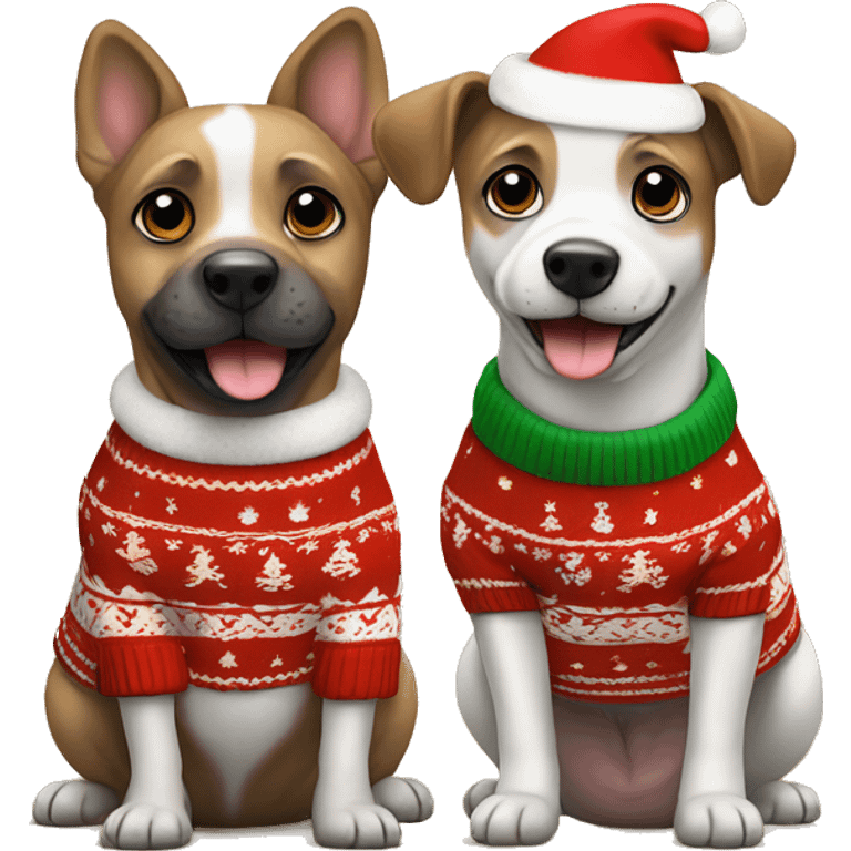 Two dogs wearing a Christmas sweater ￼ emoji