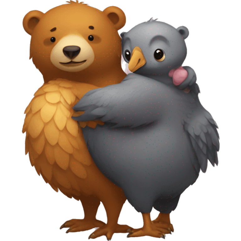 A bear and a dodo hugging each other emoji