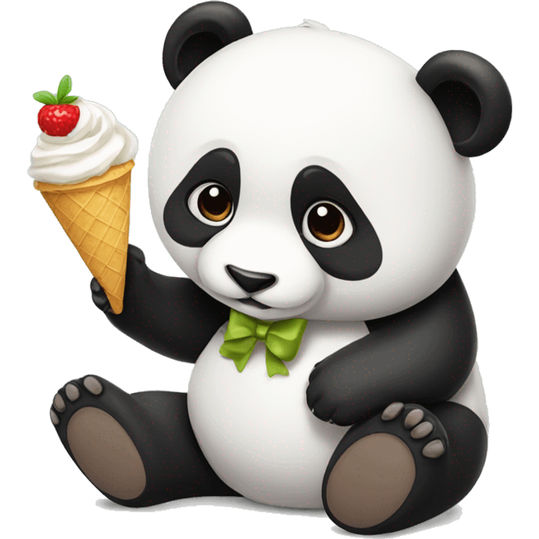 Panda with bow on its head eating icecream emoji