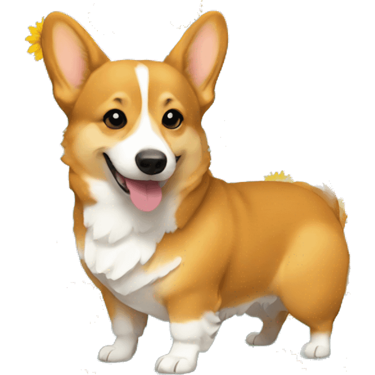 corgi hugs a sunflower emoji