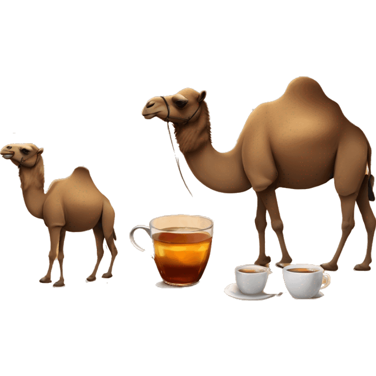 Desert at night with sitting, camel and tea emoji