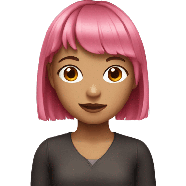 Girl with brown hair, pink bangs with highlights  emoji