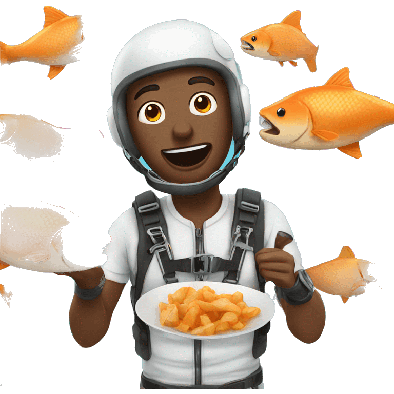 Man ist eating fish while skydiving emoji