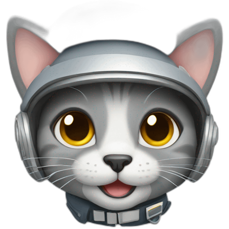 Cute grey happy cat pilot flying an airplane emoji