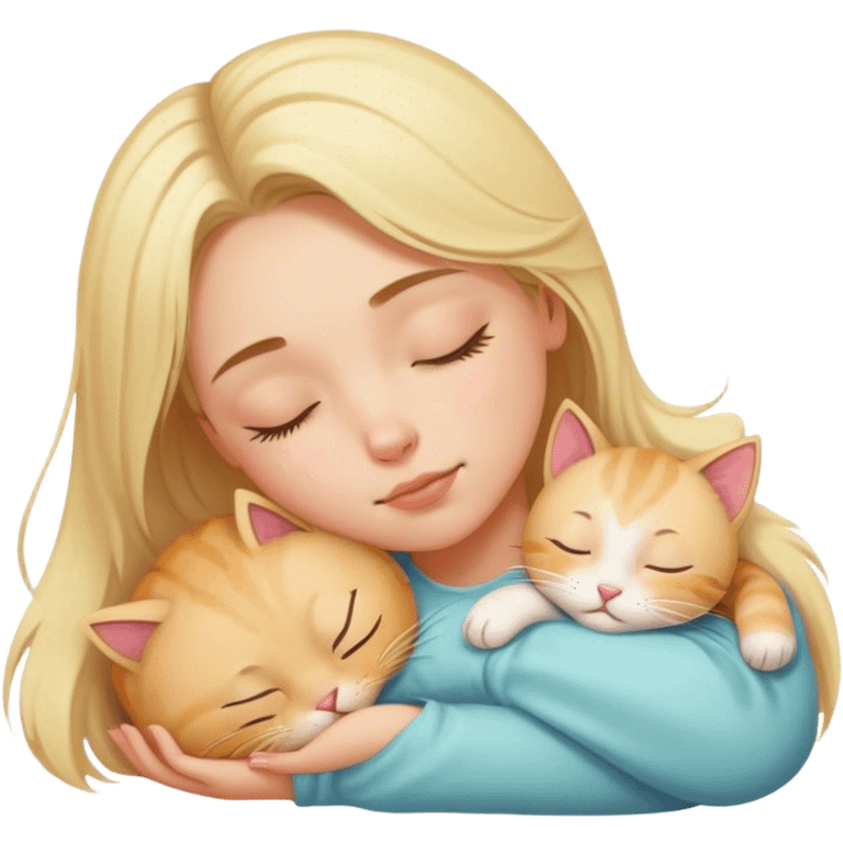 White girl blond hair sleeping with kitty emoji