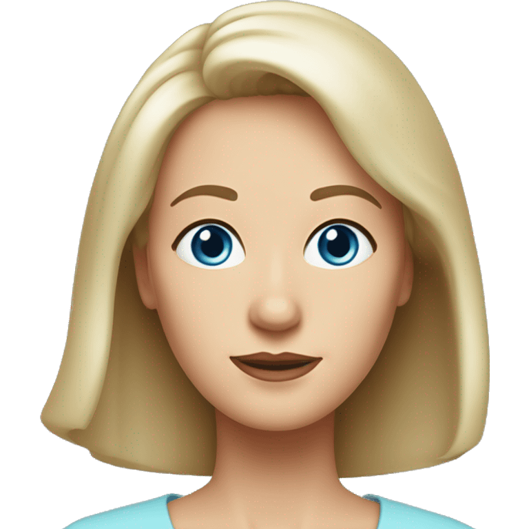 widow with blonde, medium length hair with wispy bangs all across forehead and sides swept back from face, blue eyes,  60 years old, 180 pounds emoji