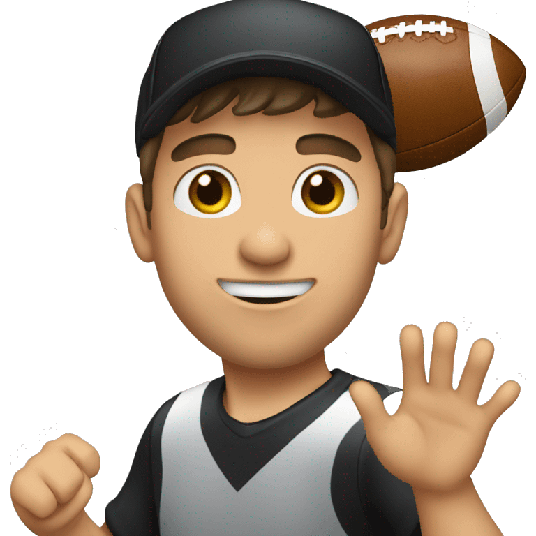 Young Jewish man throwing a football and he’s wearing a black trucker hat emoji