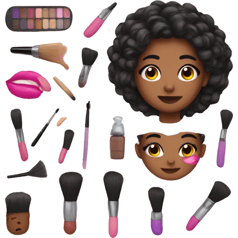 cute emoji doing makeup emoji