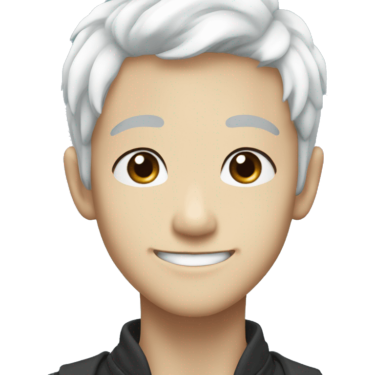 Young Japanese man smiling, With sky blue eyes and white hair emoji