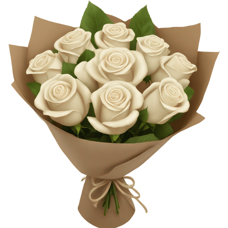 7 white roses small bouquet in brown paper emoji