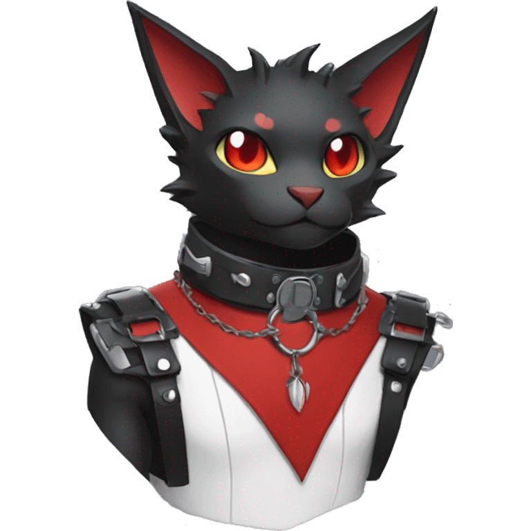 cool edgy black punk red ethereal fantasy nargacuga-bat-cat-Fakemon collar harness full body emoji