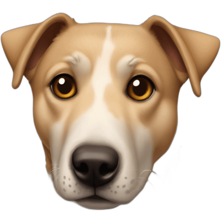 Texas heeler lab mix dog with brown eyes and lopsided ears emoji