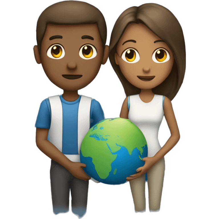 a couple holding a planet emoji