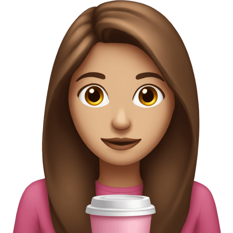 long brown haired girl with pink coffee emoji